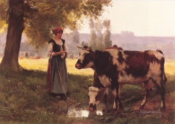 牛 雄牛 Painting - ラ・ヴァシェールの農場生活 リアリズム ジュリアン・デュプレ